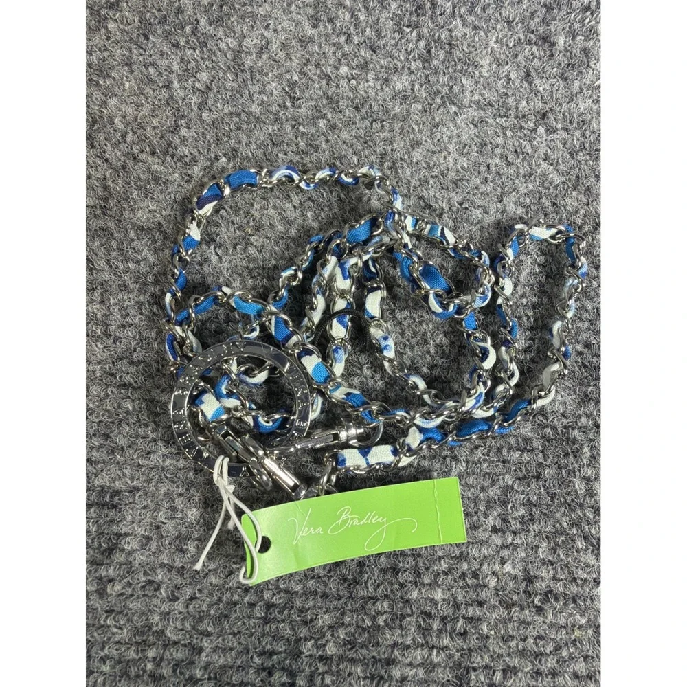 Vera Bradley Chain Lanyard Blue Lagoon Floral Silver Tone ID Key Holder NWT